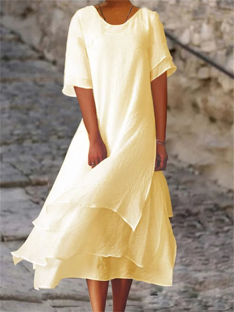 Double-Layer Slit Round-Neck Dress