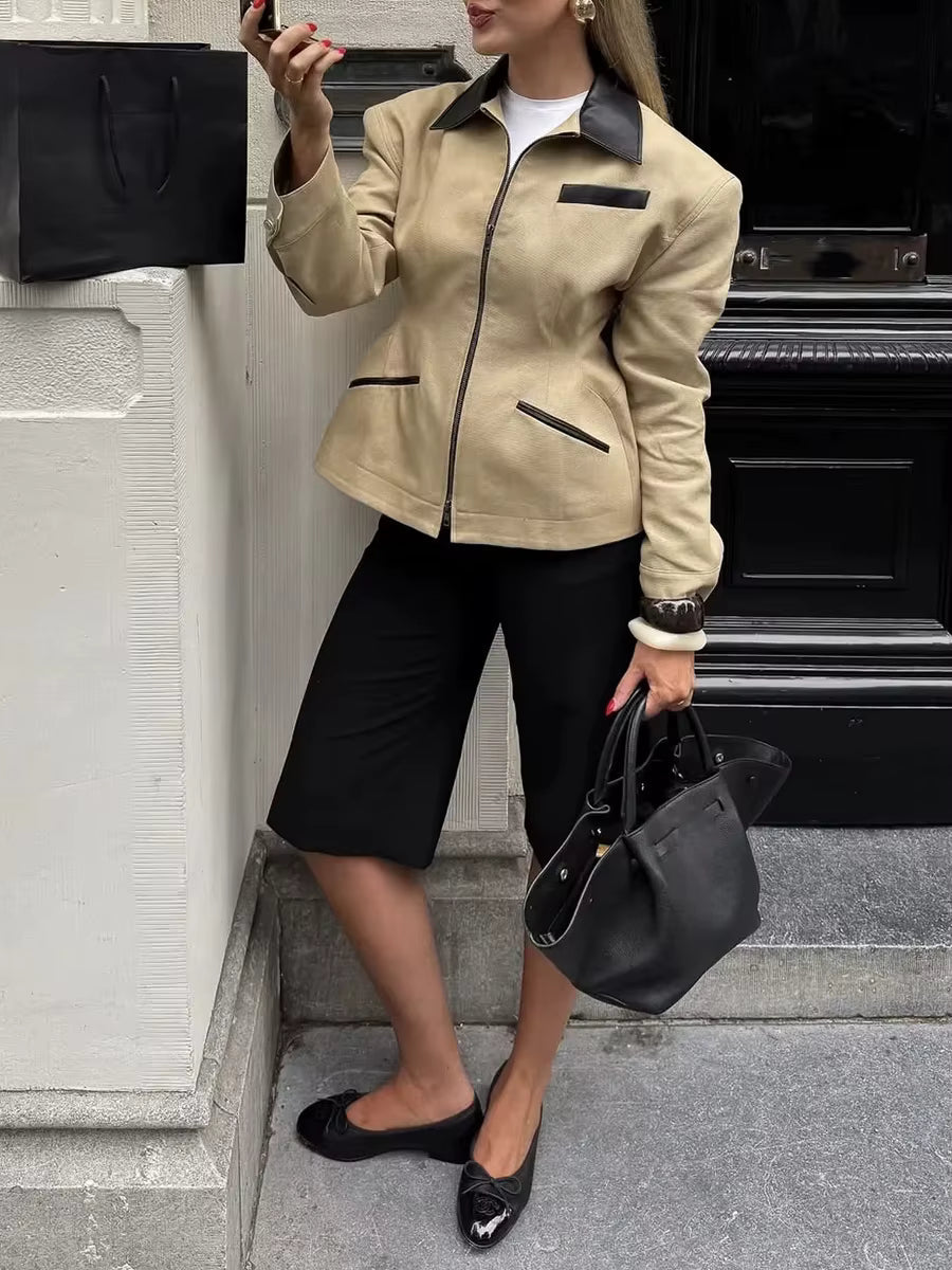 Contrast Collar Tailored Zip Jacket