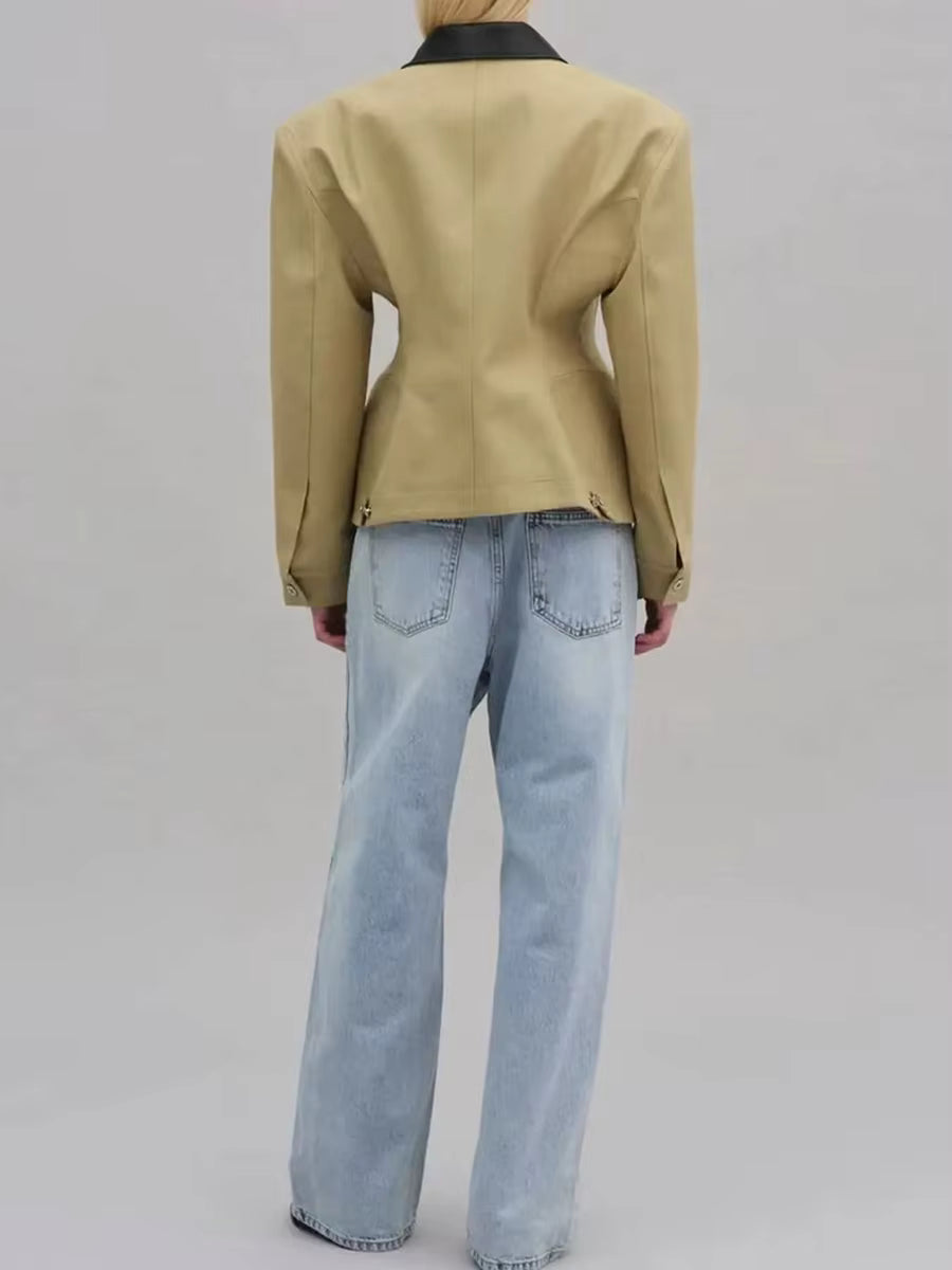 Contrast Collar Tailored Zip Jacket