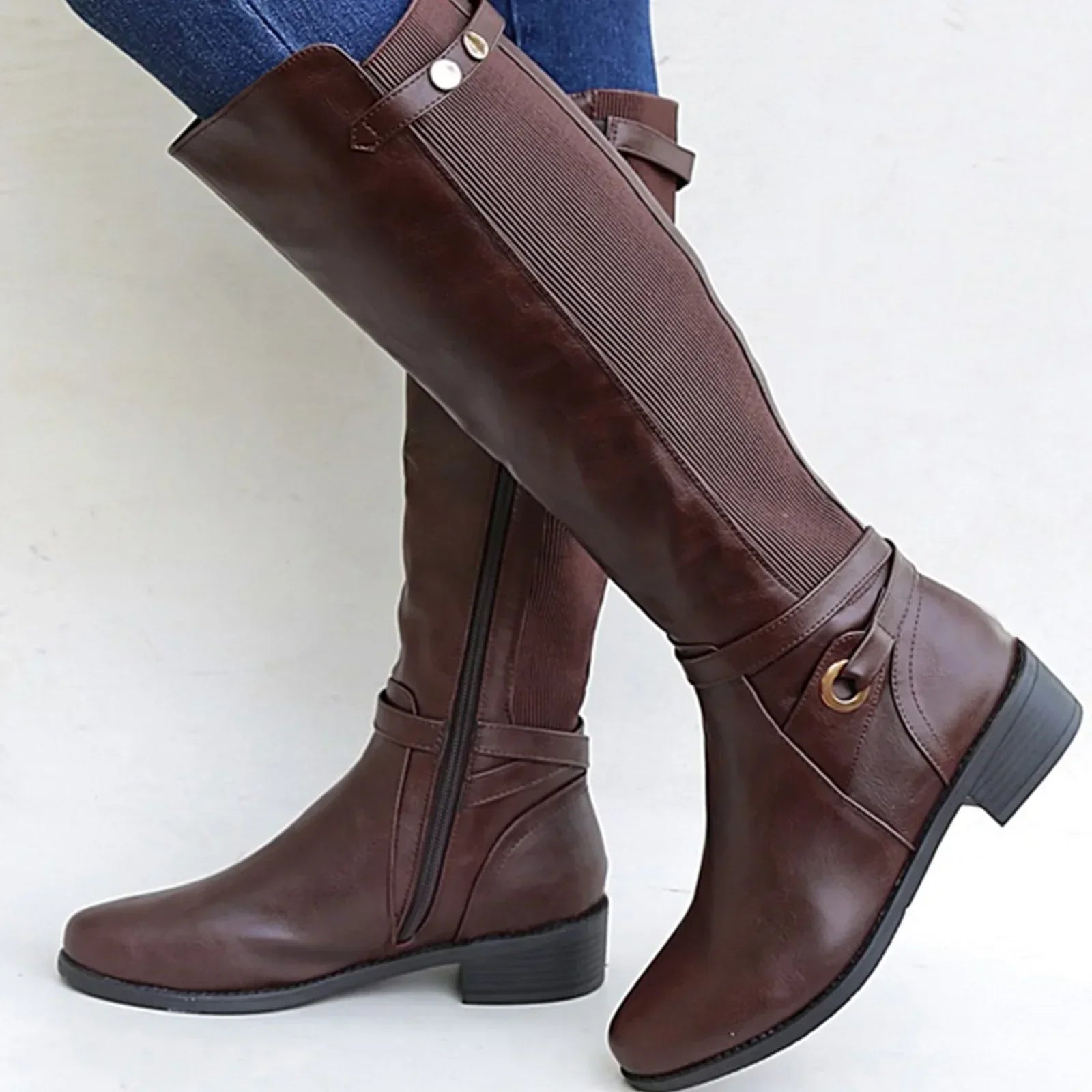 The Audrey — Faux Leather Wide-Calf Riding Boots