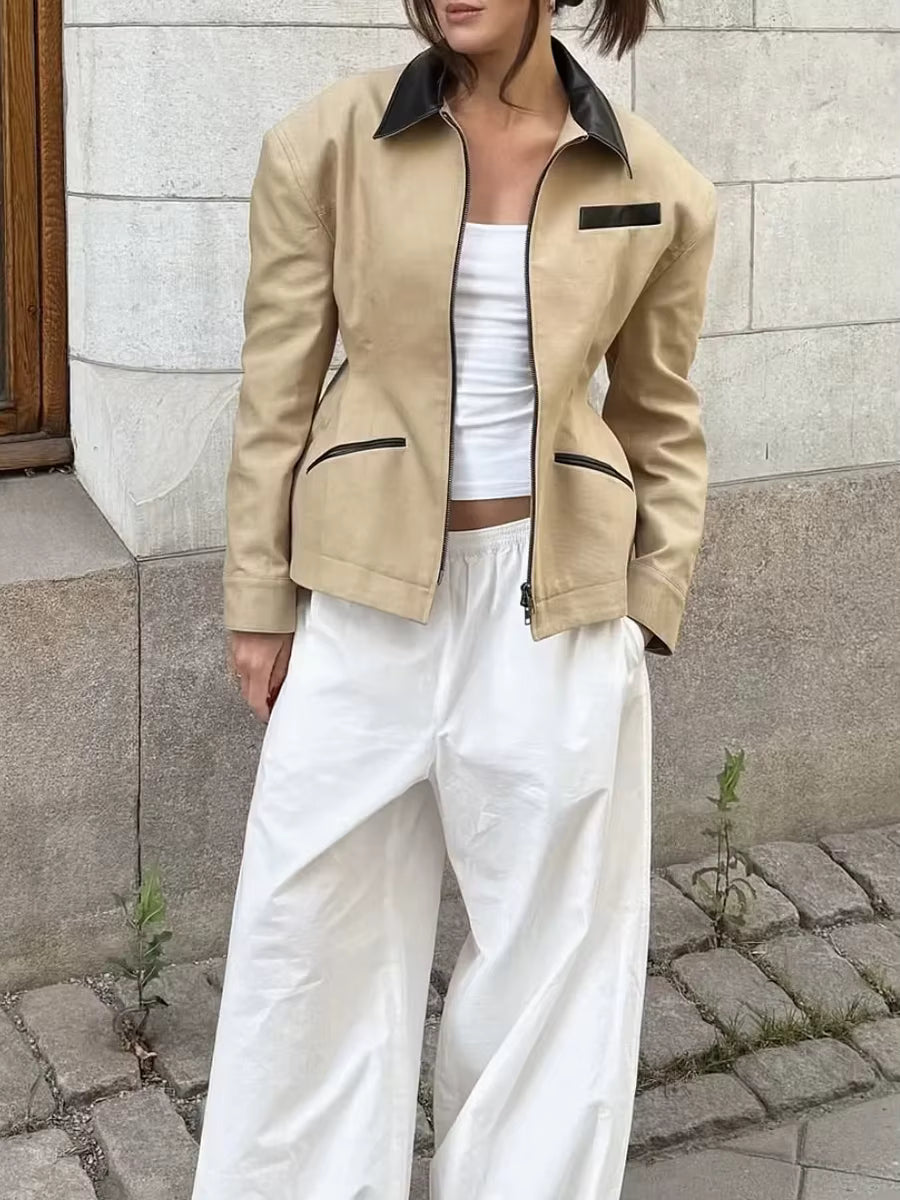 Contrast Collar Tailored Zip Jacket