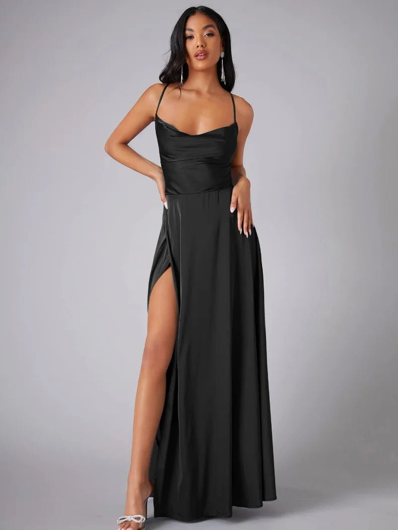 Cowl Neck Satin Maxi Dress
