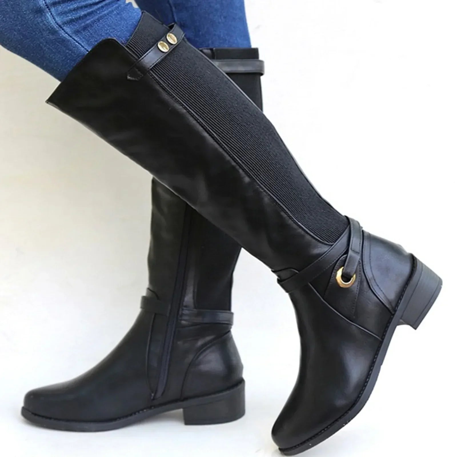 The Audrey — Faux Leather Wide-Calf Riding Boots