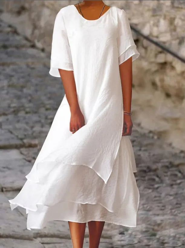 Double-Layer Slit Round-Neck Dress