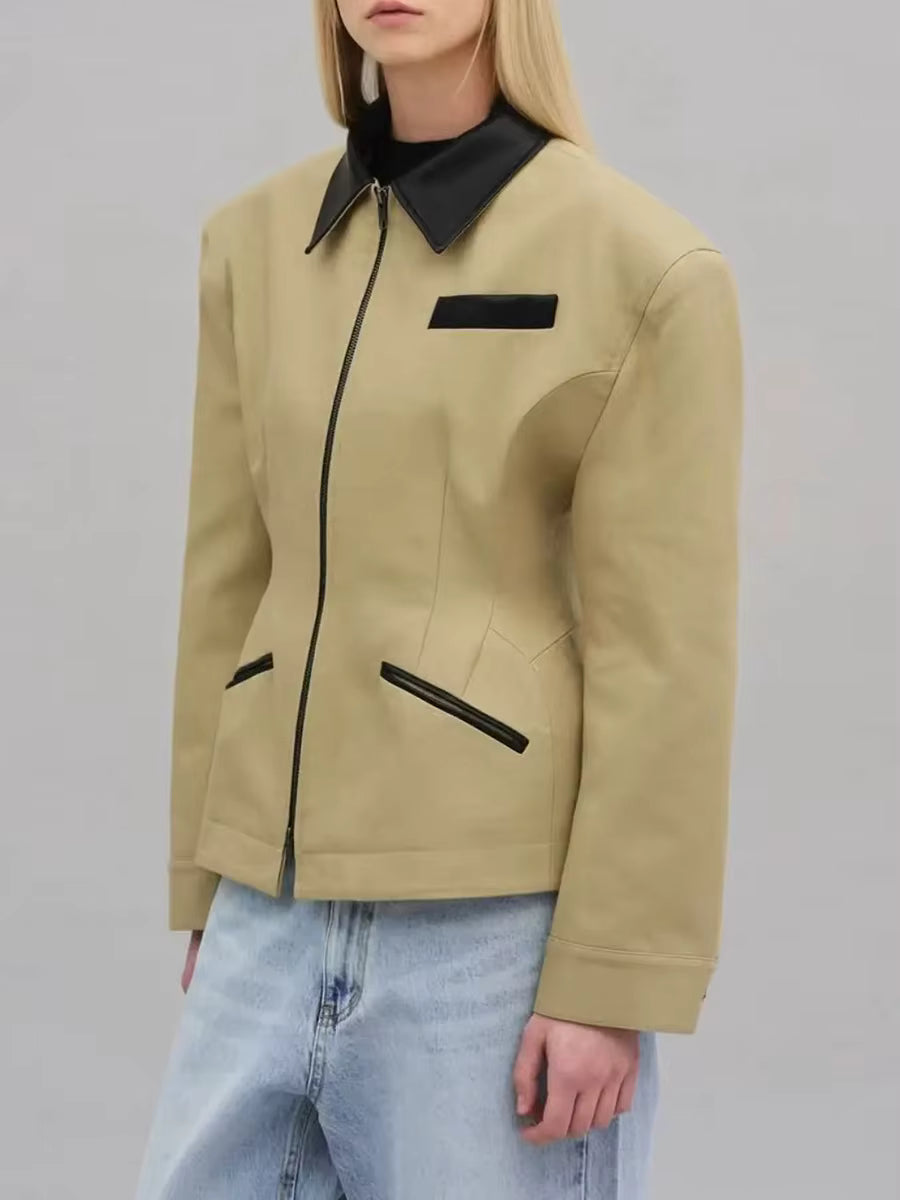 Contrast Collar Tailored Zip Jacket