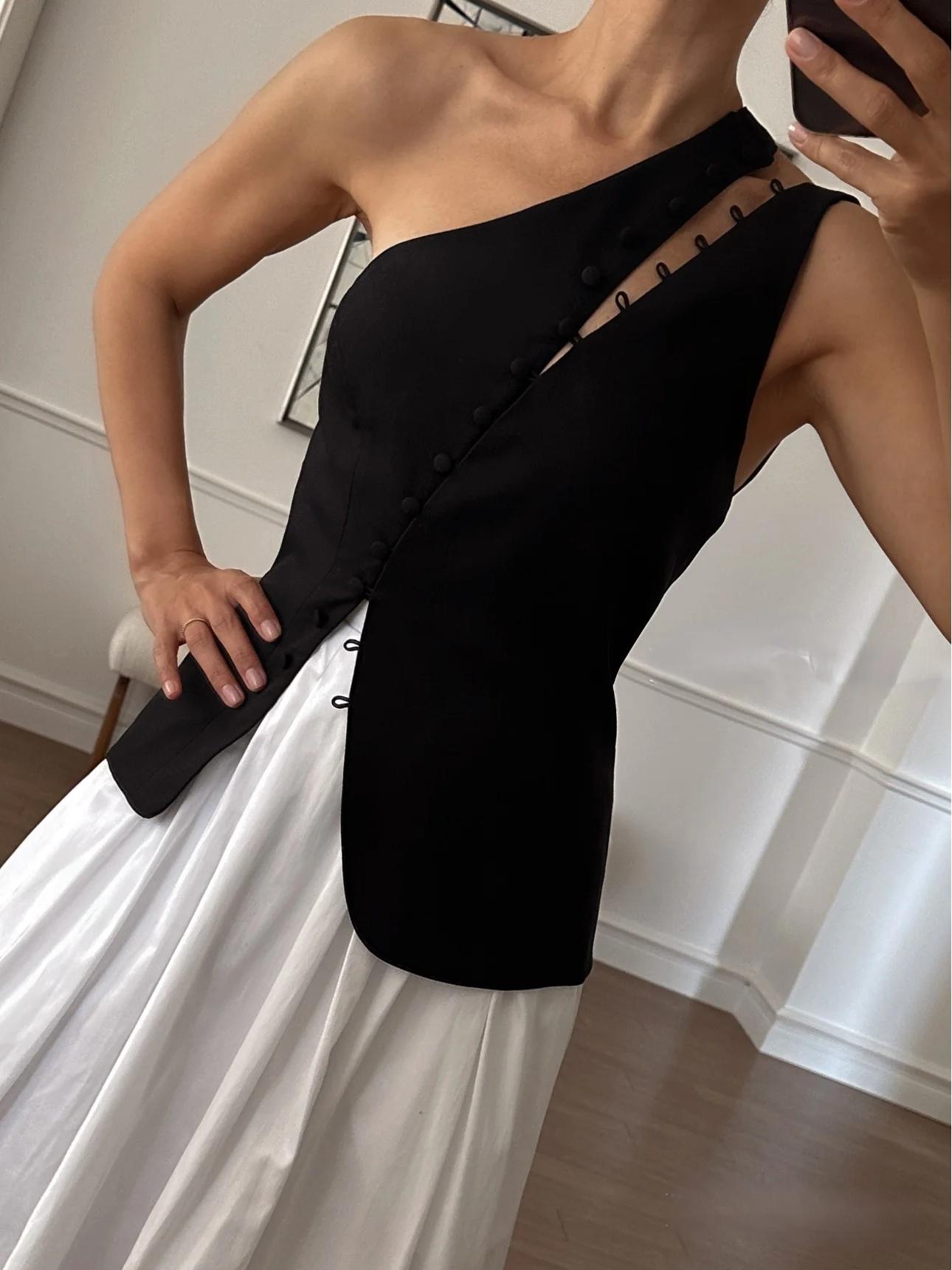 One-Shoulder Asymmetric Button Top