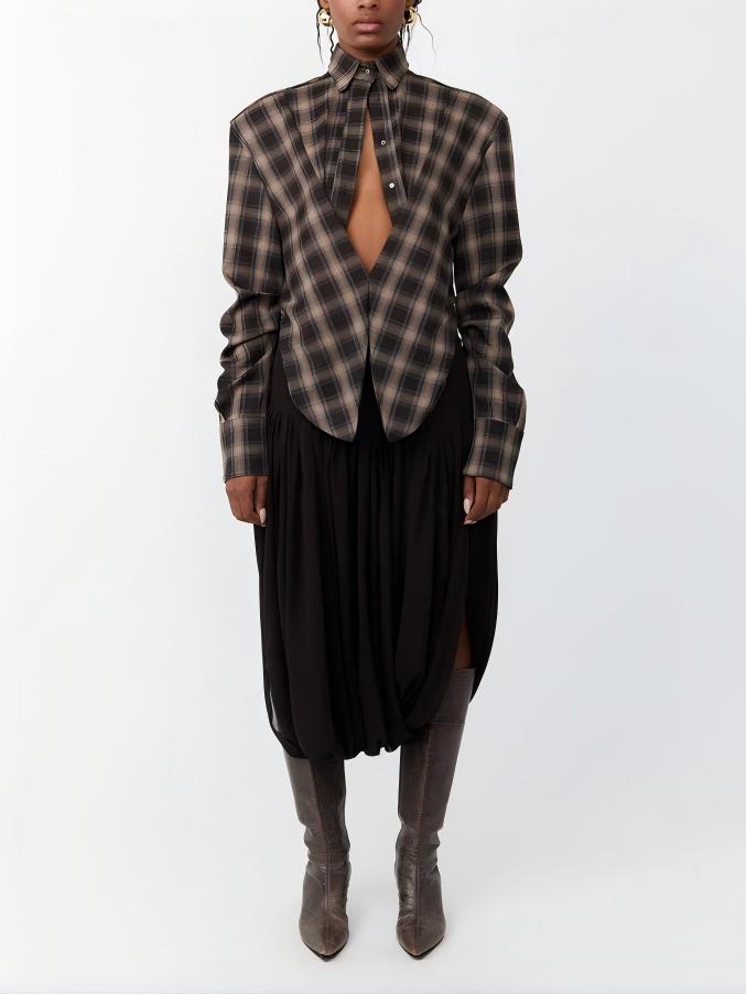 The Nadia — Oversized Plaid Tie-Front Blouse