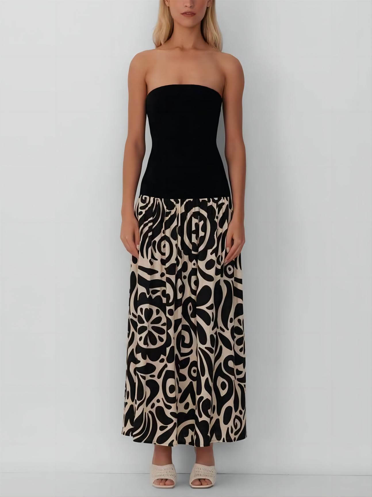 Strapless Floral Print Maxi Dress