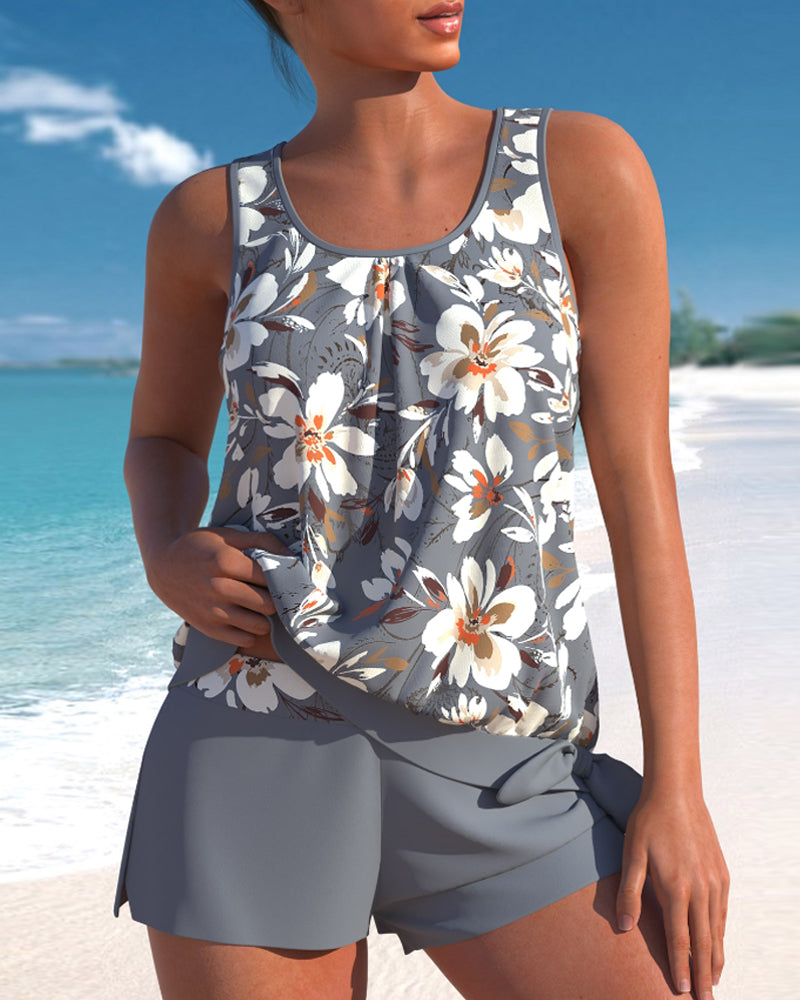 The Megan — Floral Ruched Tankini Set