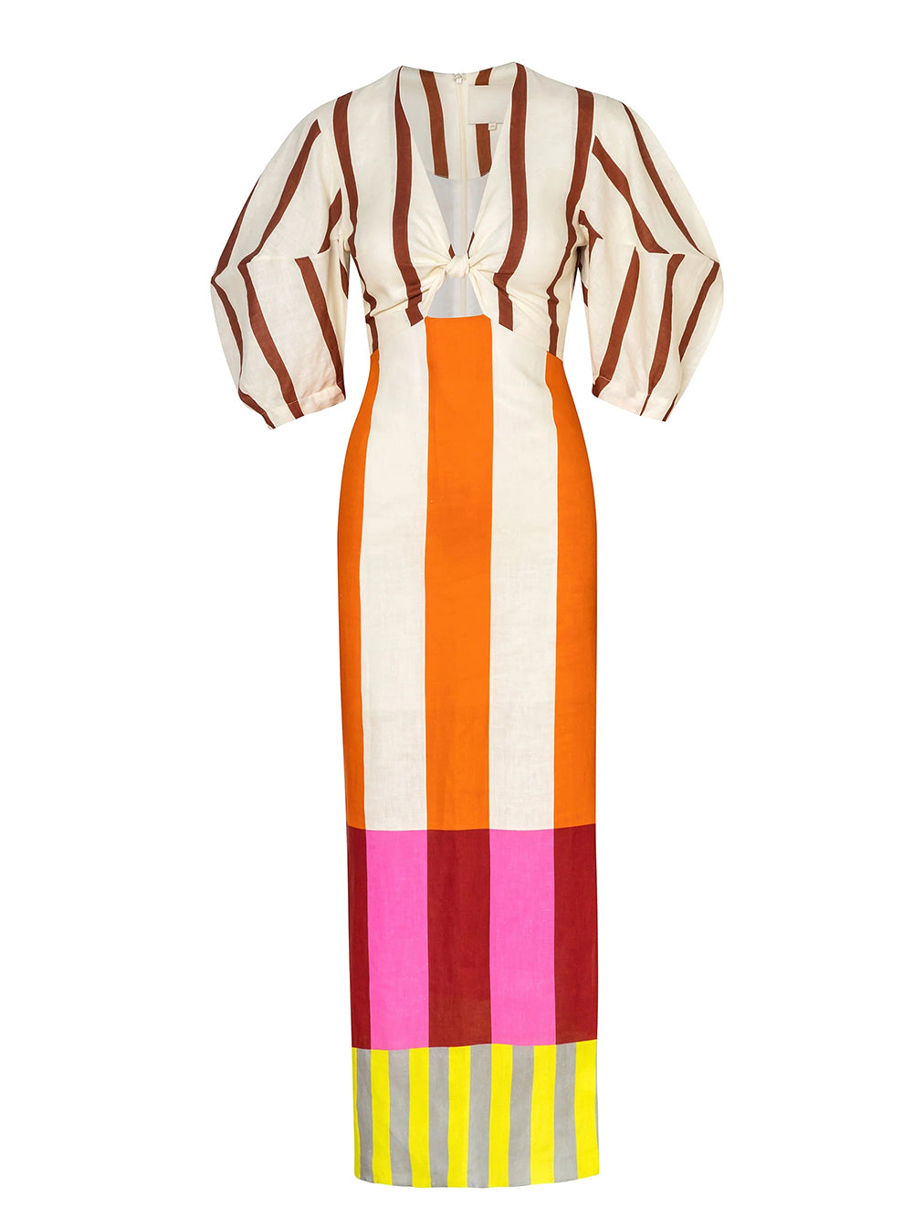 Knot-Front Puff Sleeve Maxi Dress