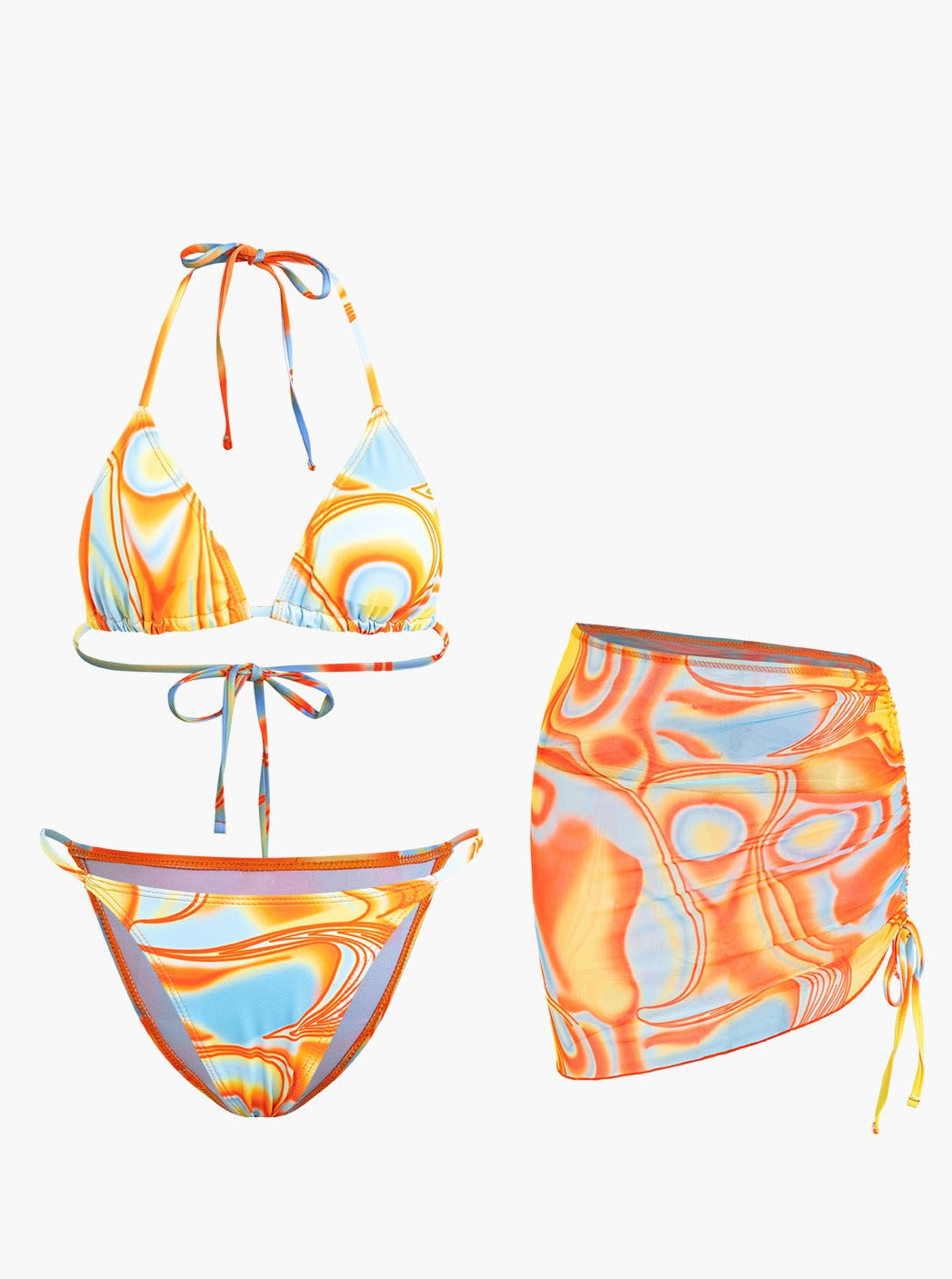 Abstract Print Halter Bikini 3-Piece Sets — women's sets, view 2 by Emyri