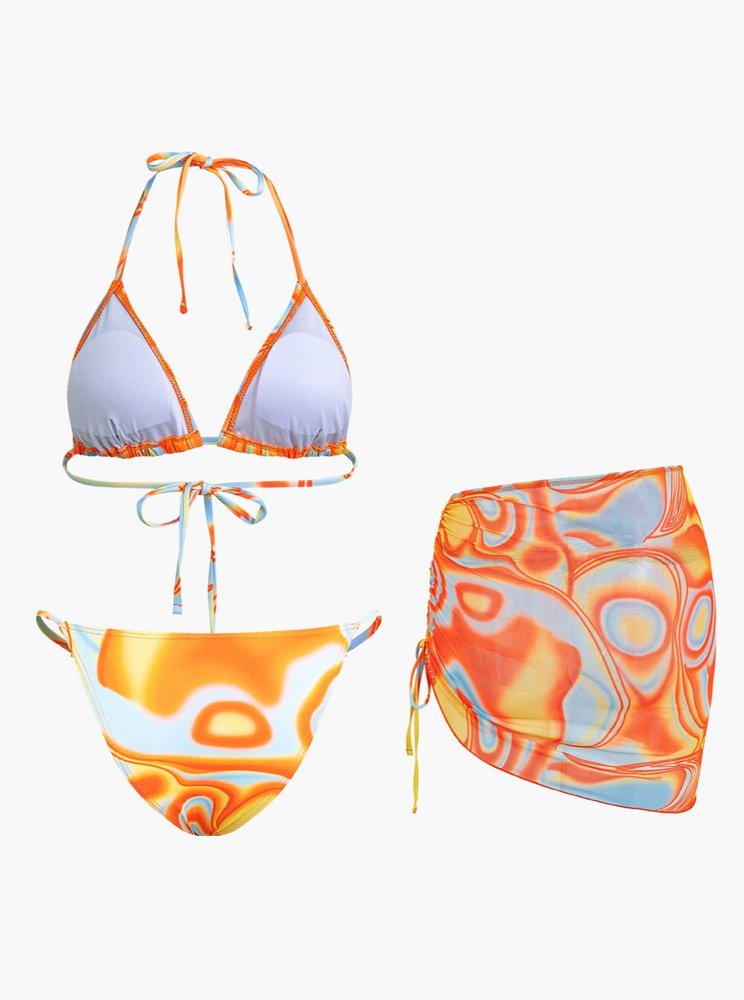 Abstract Print Halter Bikini 3-Piece Sets — women's sets, view 3 by Emyri