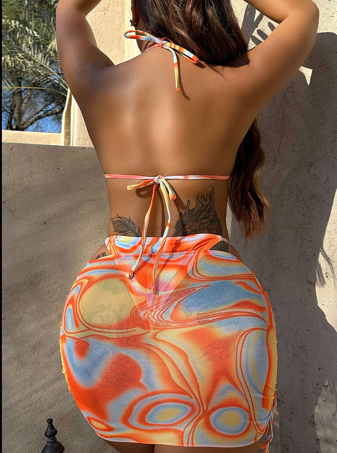 Abstract Print Halter Bikini 3-Piece Sets — women's sets, view 7 by Emyri
