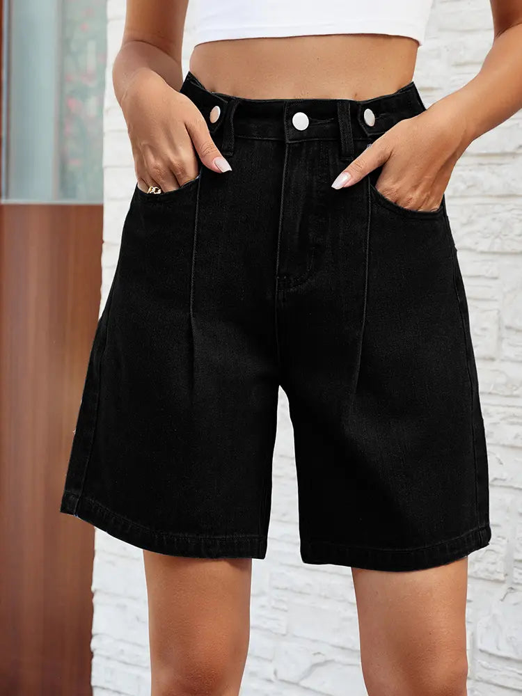 Adjustable Waist Denim Bermuda Shorts — women's shorts, view 10 by Emyri