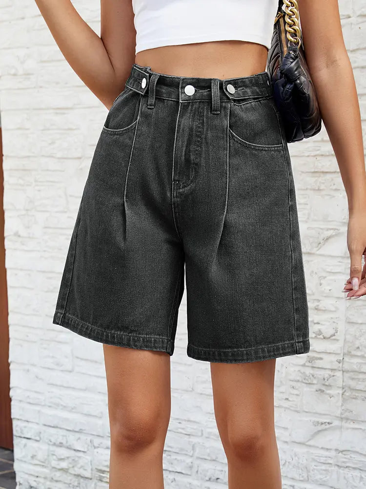 Adjustable Waist Denim Bermuda Shorts — women's shorts, view 11 by Emyri