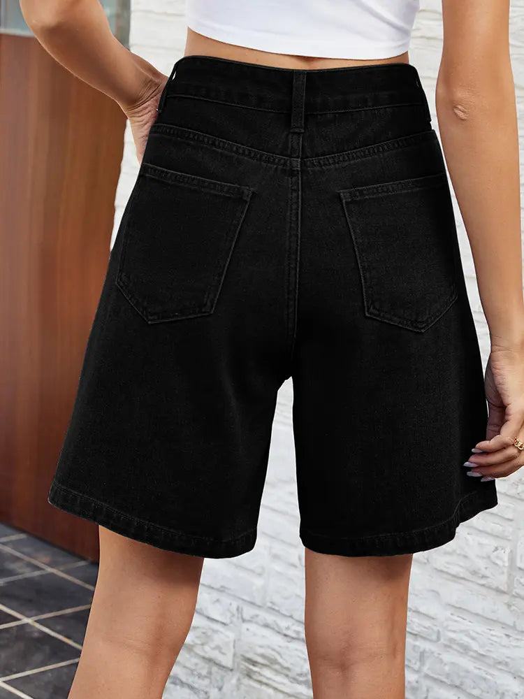 Adjustable Waist Denim Bermuda Shorts — women's shorts, view 4 by Emyri
