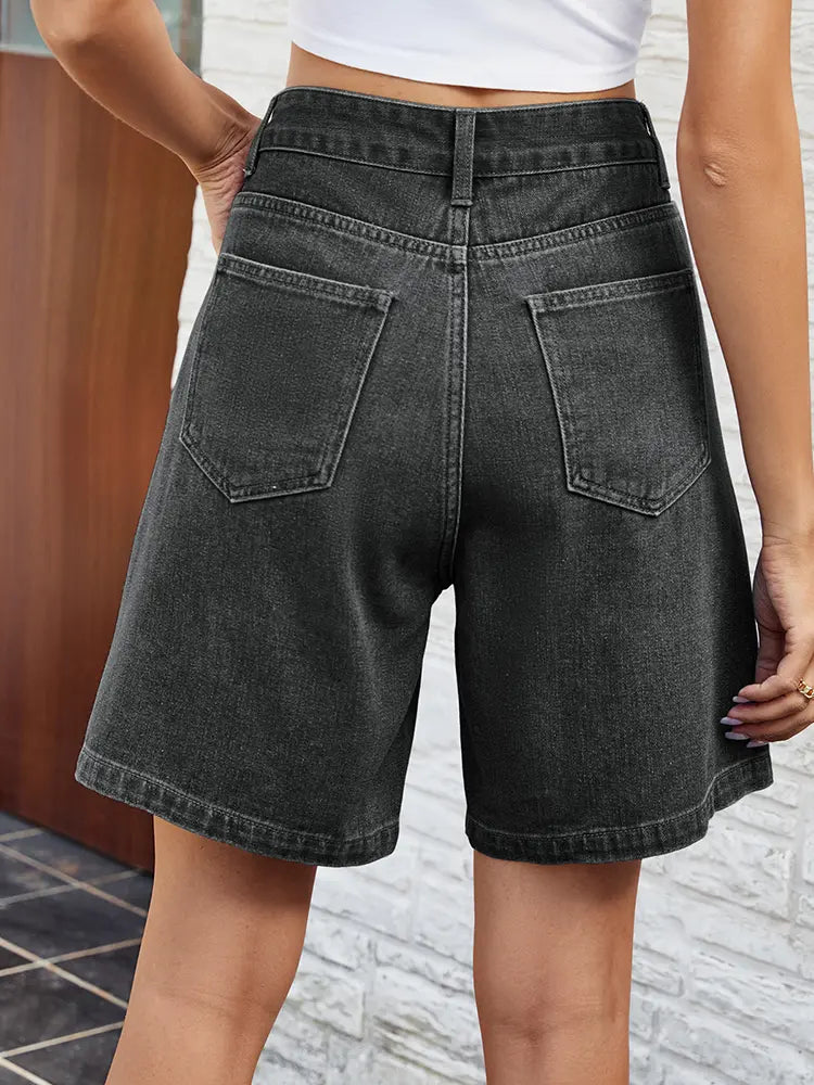 Adjustable Waist Denim Bermuda Shorts — women's shorts, view 6 by Emyri