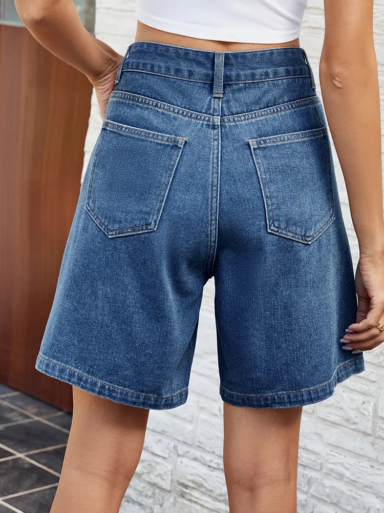 Adjustable Waist Denim Bermuda Shorts — women's shorts, view 7 by Emyri