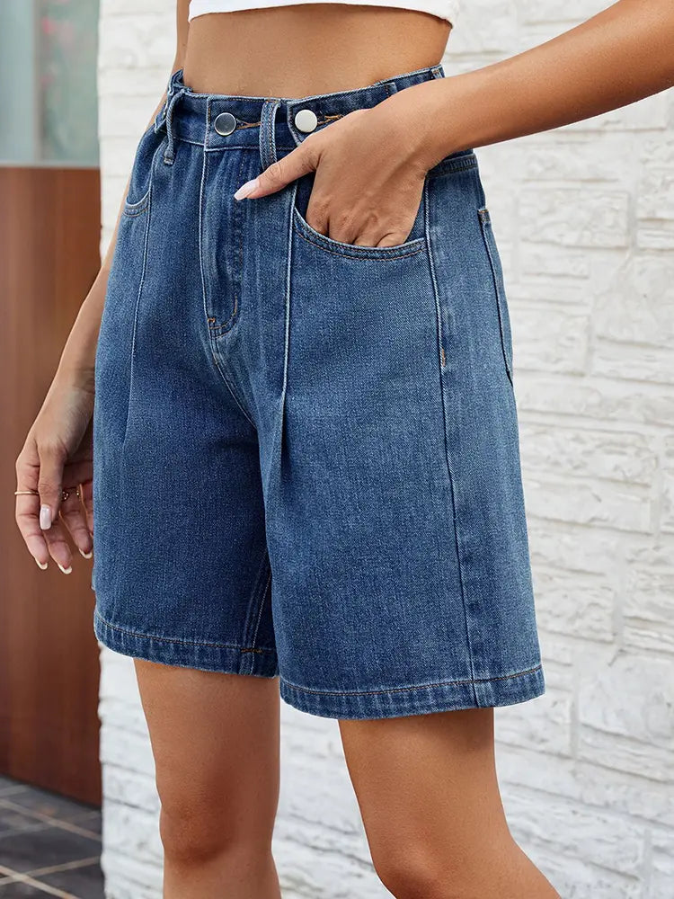 Adjustable Waist Denim Bermuda Shorts — women's shorts, view 9 by Emyri