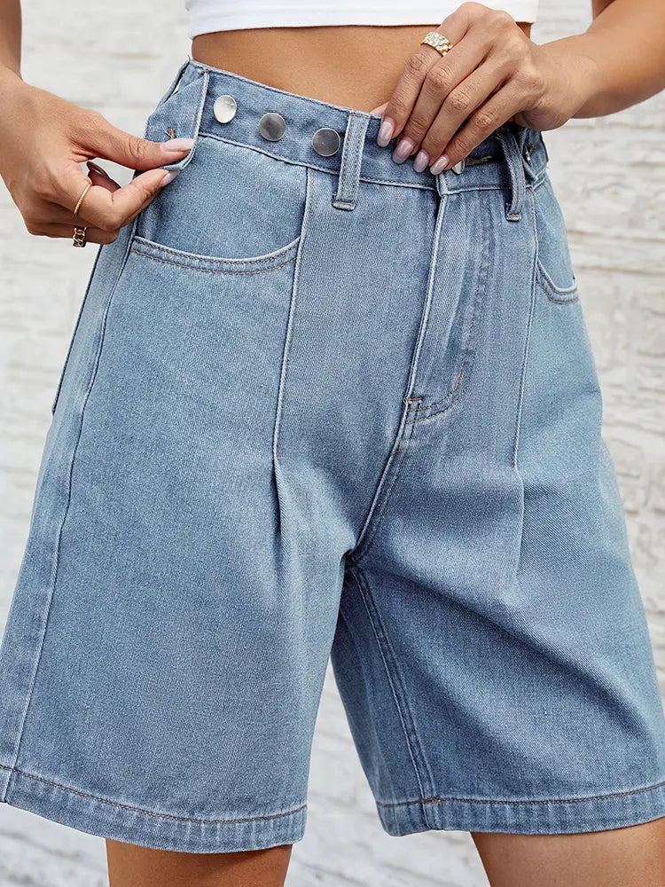 Adjustable Waist Denim Bermuda Shorts — women's shorts by Emyri