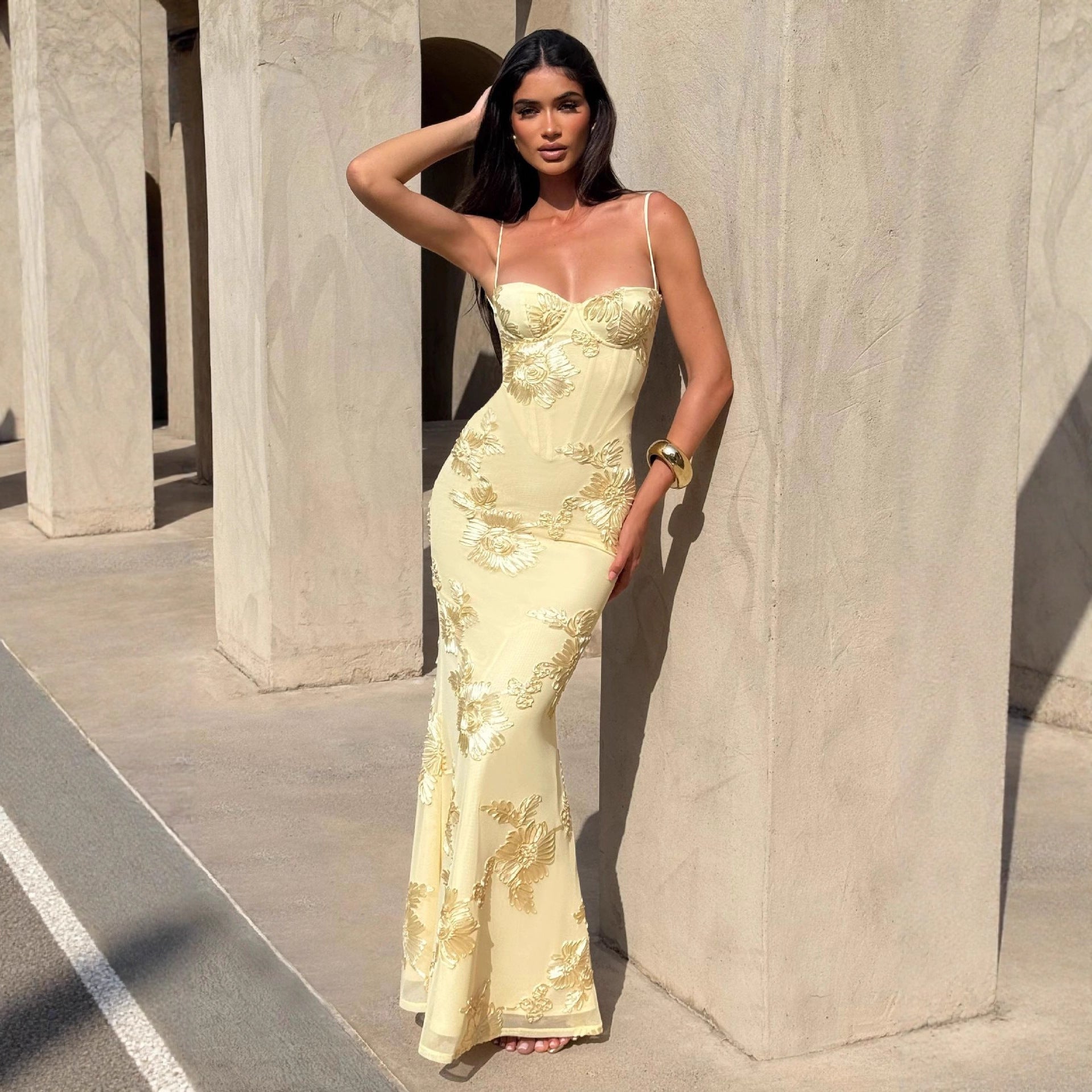 Floral Embellished Mermaid Maxi Dress