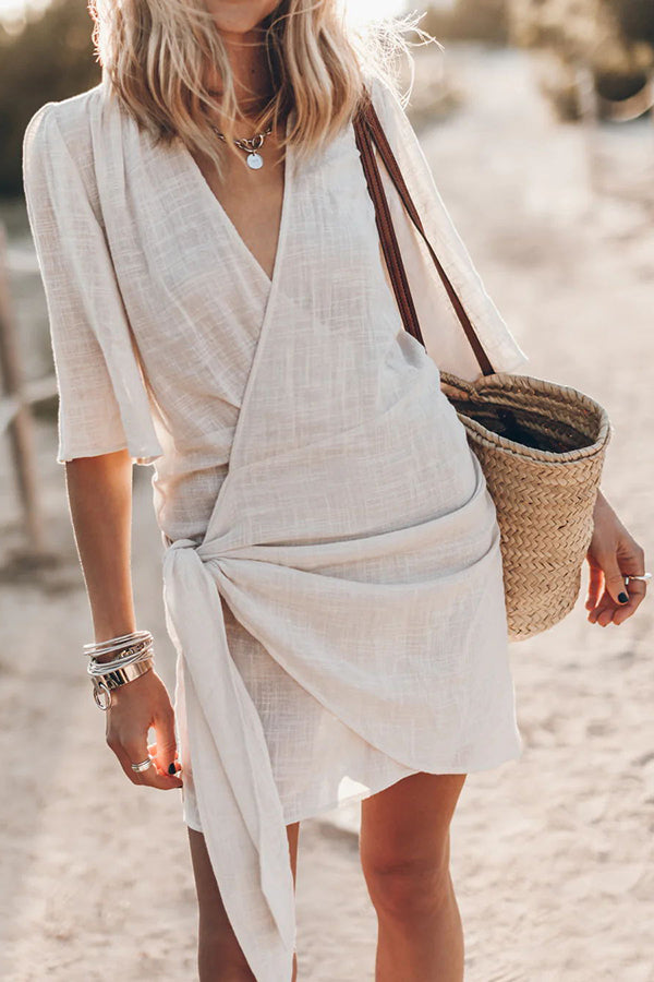 V-Neck Wrap Mini Dress