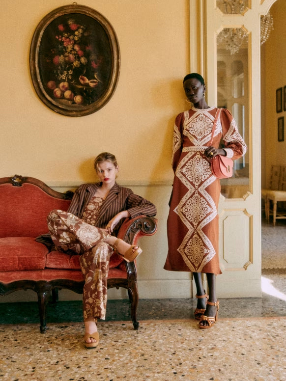 Printed Cuffed Sleeve Maxi Dress