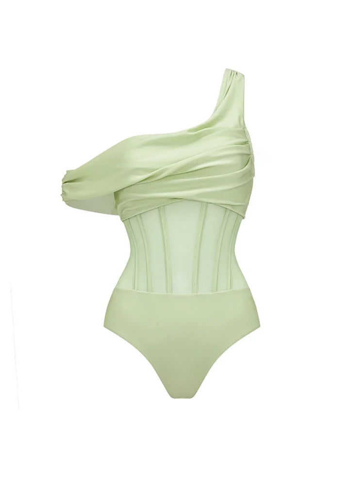 Apple Green Vintage Swimsuit Set — women's swimsuit set, view 5 by Emyri