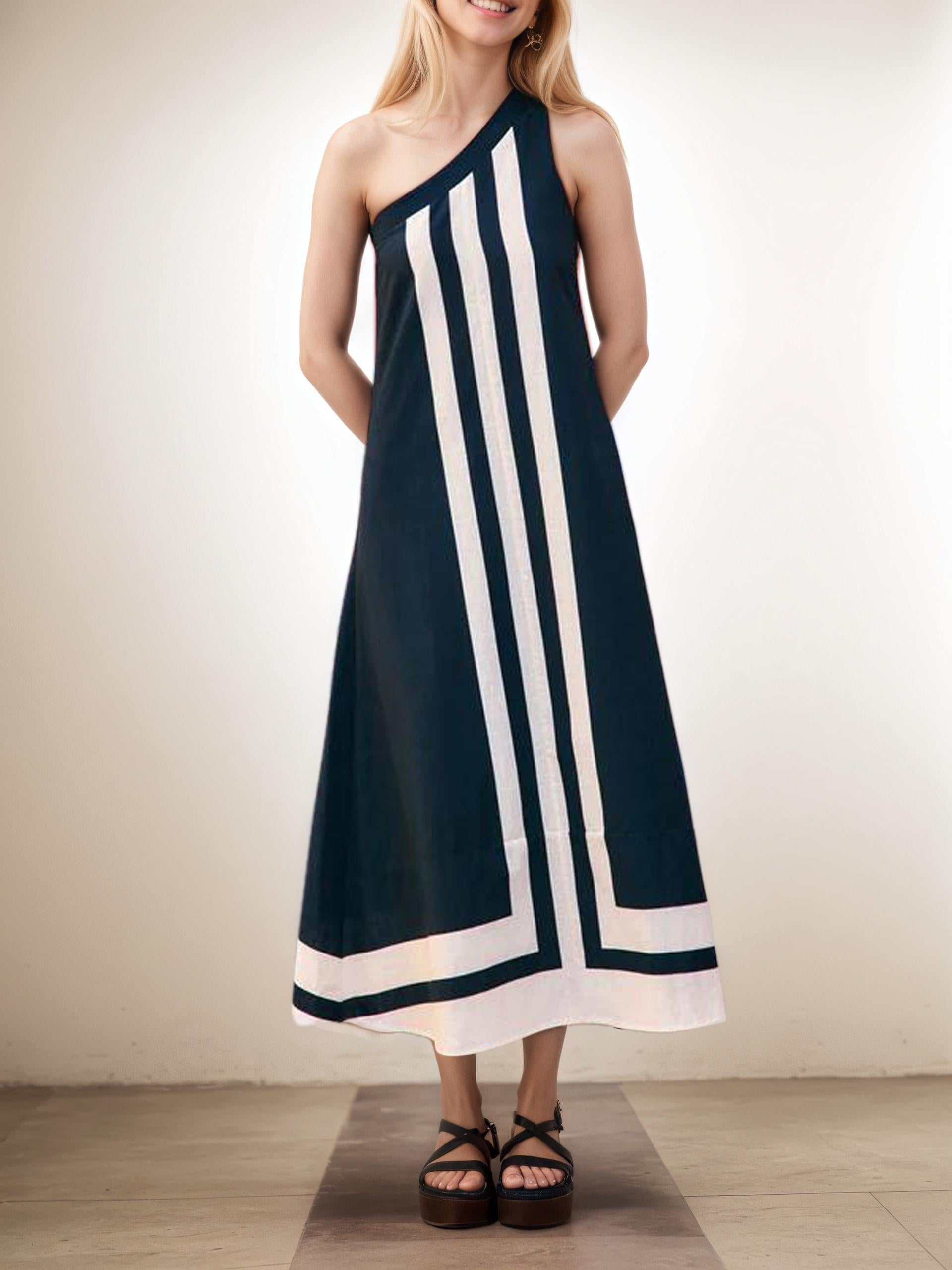 Asymmetric Neckline Midi Dress — women's midi dress, view 5 by Emyri