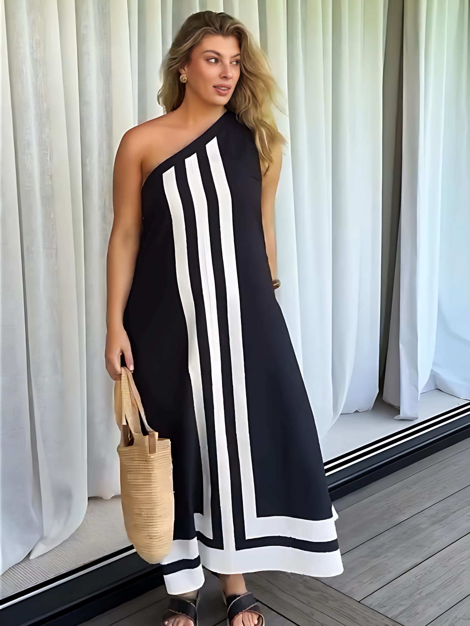 Asymmetric Neckline Midi Dress — women's midi dress by Emyri