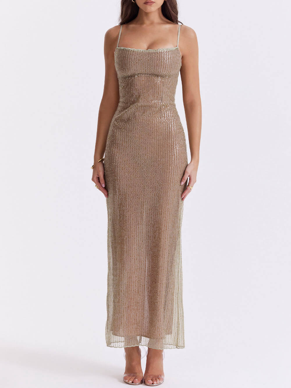 Beaded Embellished Maxi Dress — women's maxi dress, view 3 by Emyri