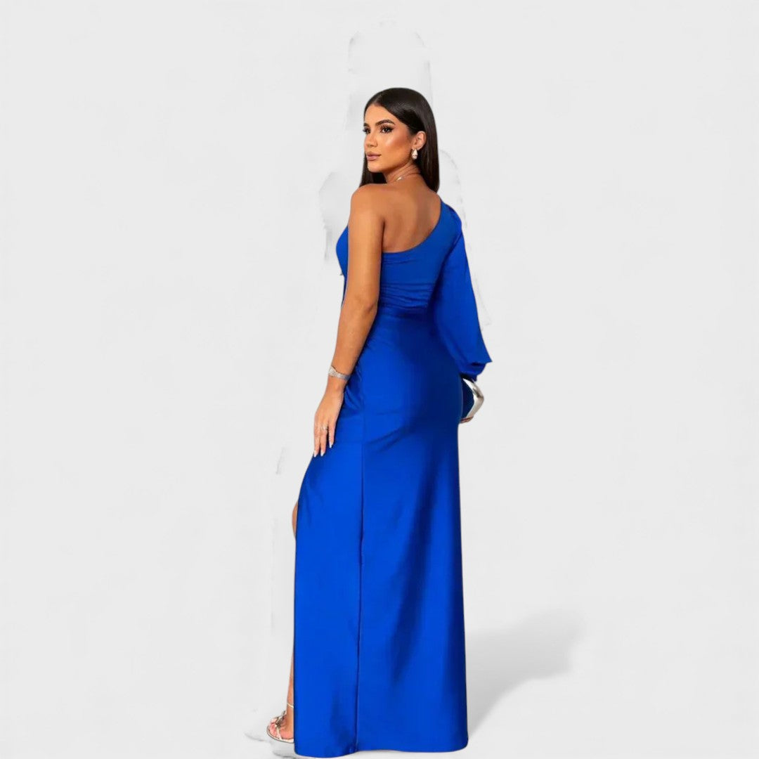 cobalt blue wedding guest dress Marianne High Slit Satin Maxi Shop American Threads Women's Trendy Online Boutique / L / No returns/exchanges and so much more! Cobalt Blue Wedding Guest Dresses