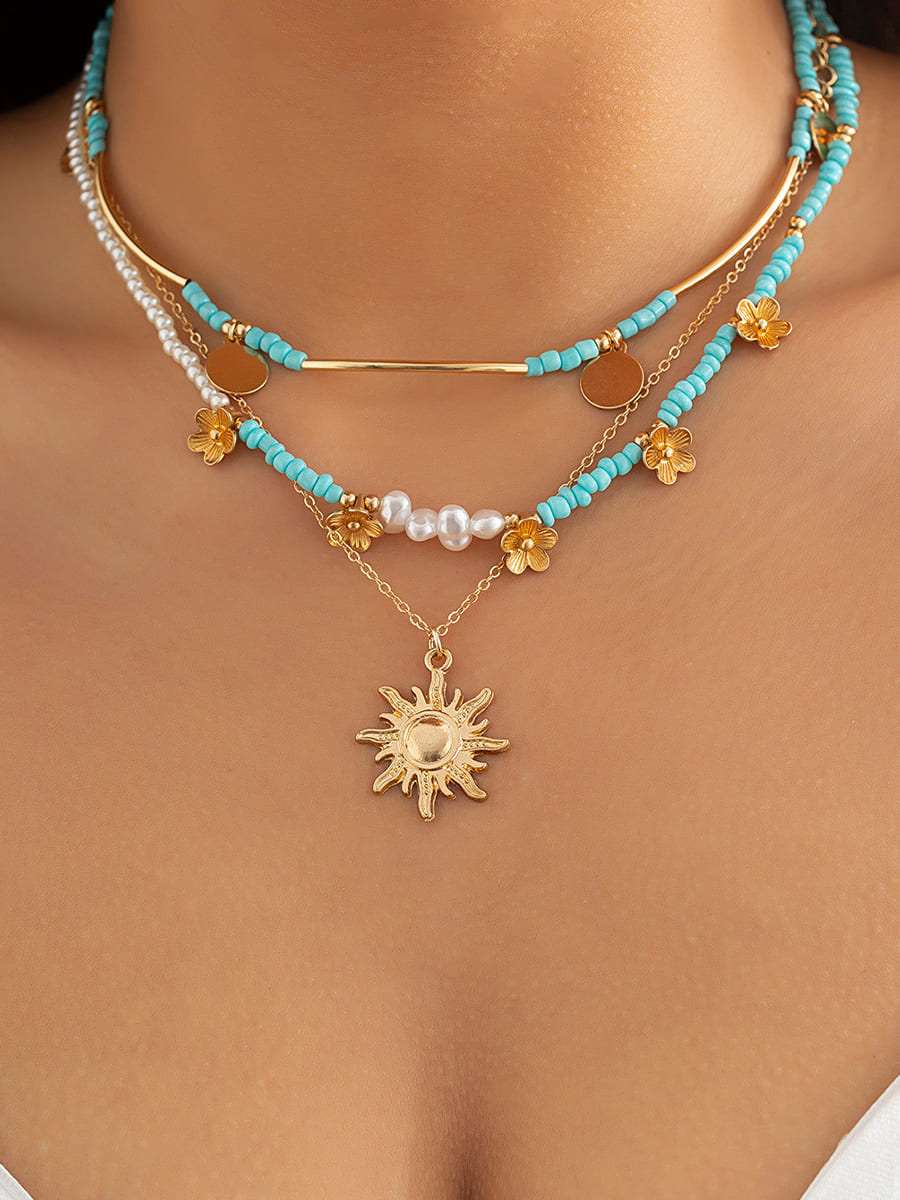 Women's Boho Beaded Pearl Necklace Set — alternate angle