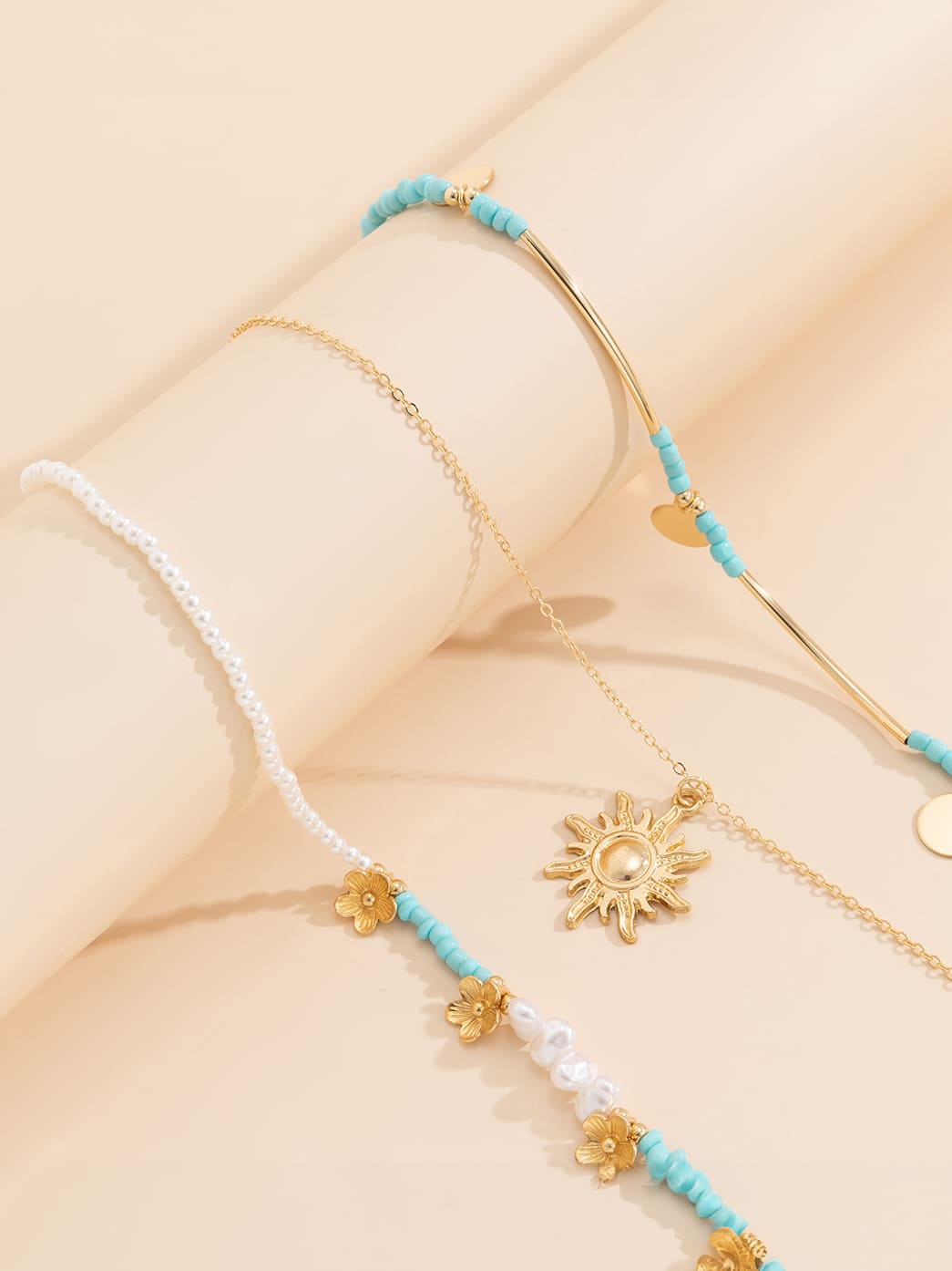 Women's Boho Beaded Pearl Necklace Set — styled view