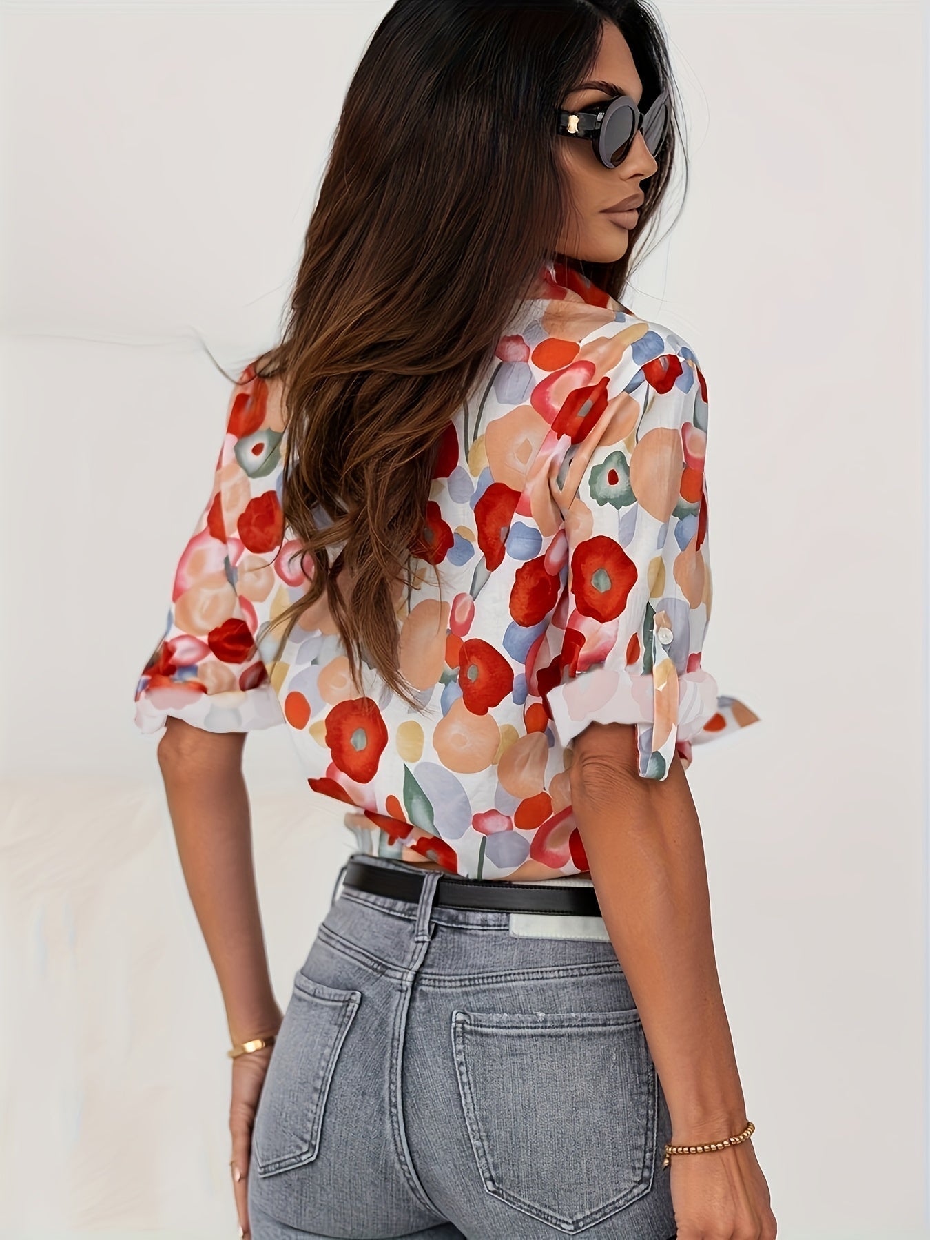 Bold Floral Print Blouse — women's blouse, view 3 by Emyri