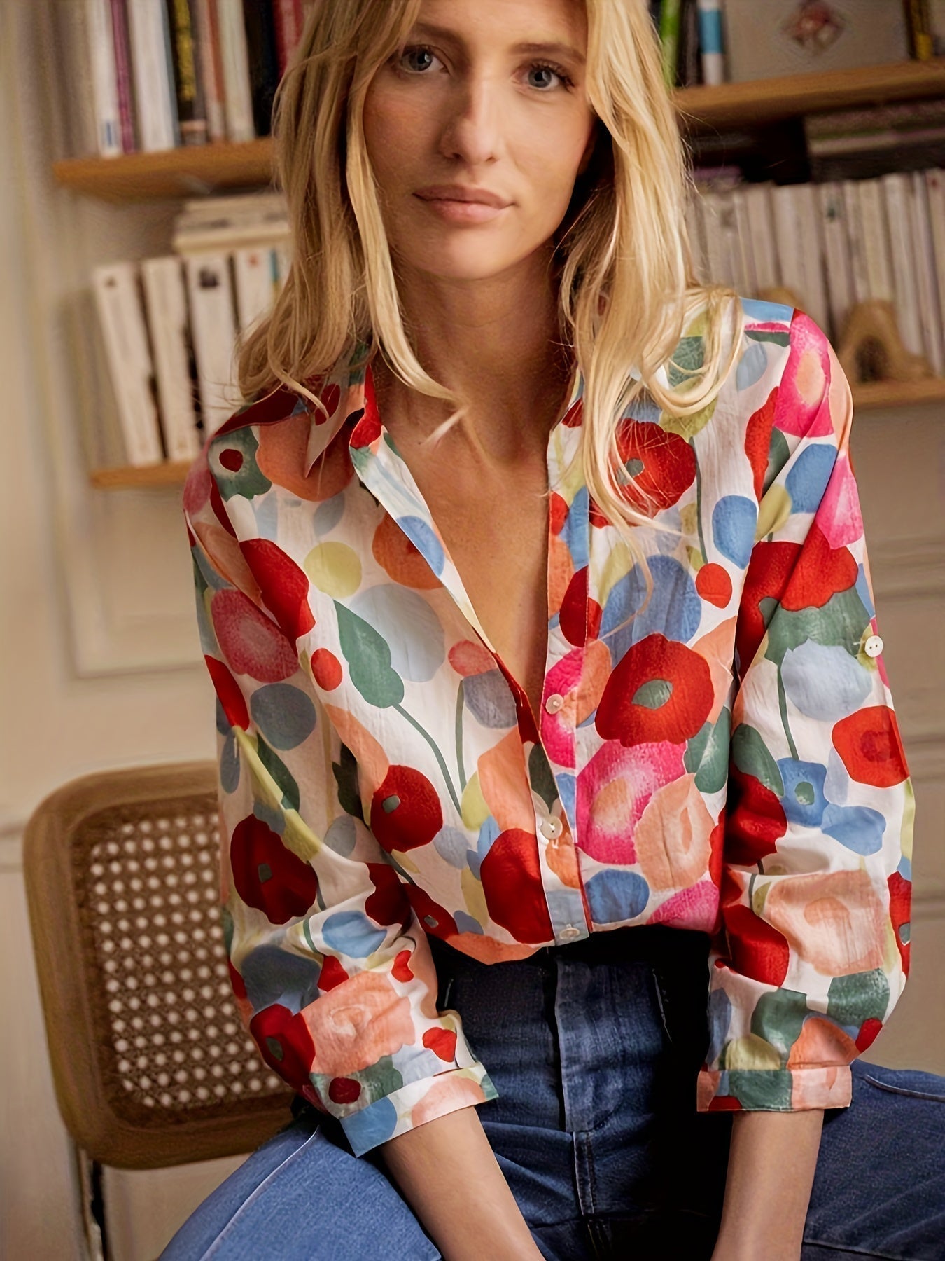 Bold Floral Print Blouse — women's blouse, view 4 by Emyri