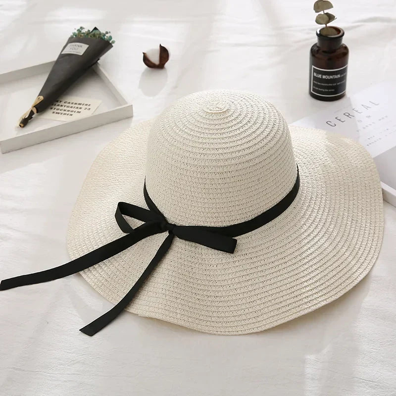 Bow Trim Wide-Brim Sun Hat — women's sun hat, view 4 by Emyri