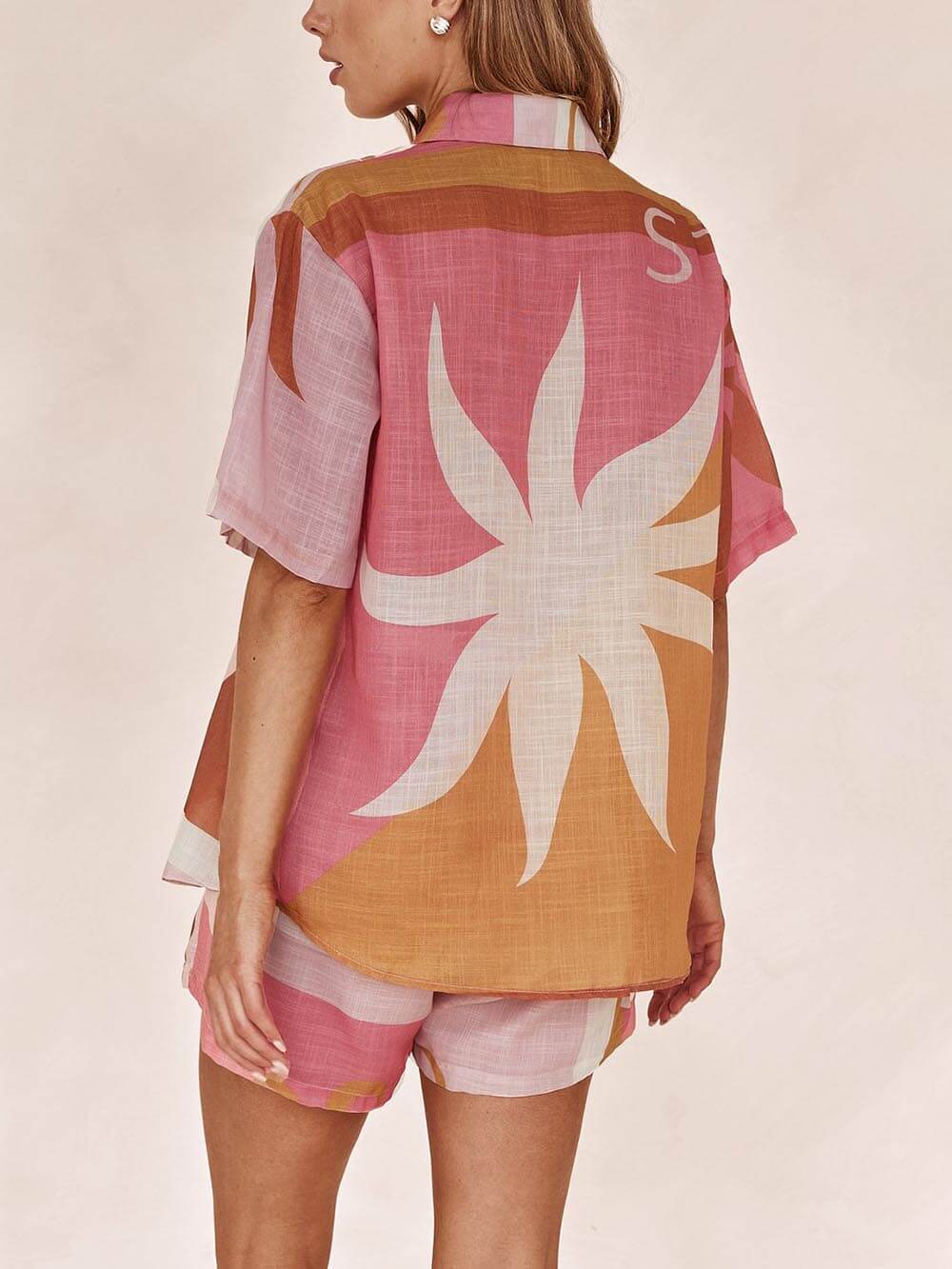 Bright Sun Loose Printed Vacation Shirt Shorts Set — women's set, view 6 by Emyri