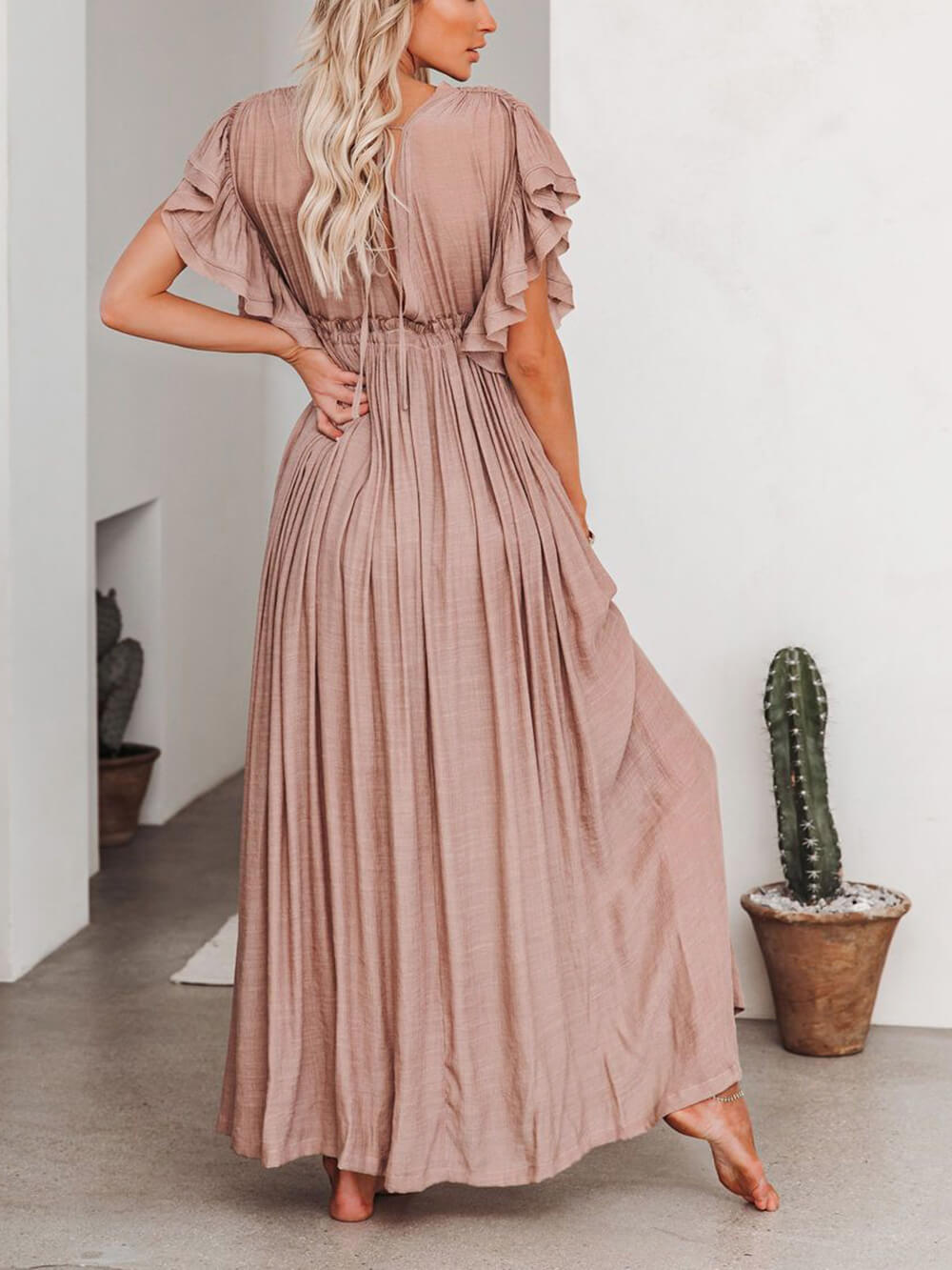 Button-Front Linen Beach Maxi Dress — women's maxi dress, view 21 by Emyri