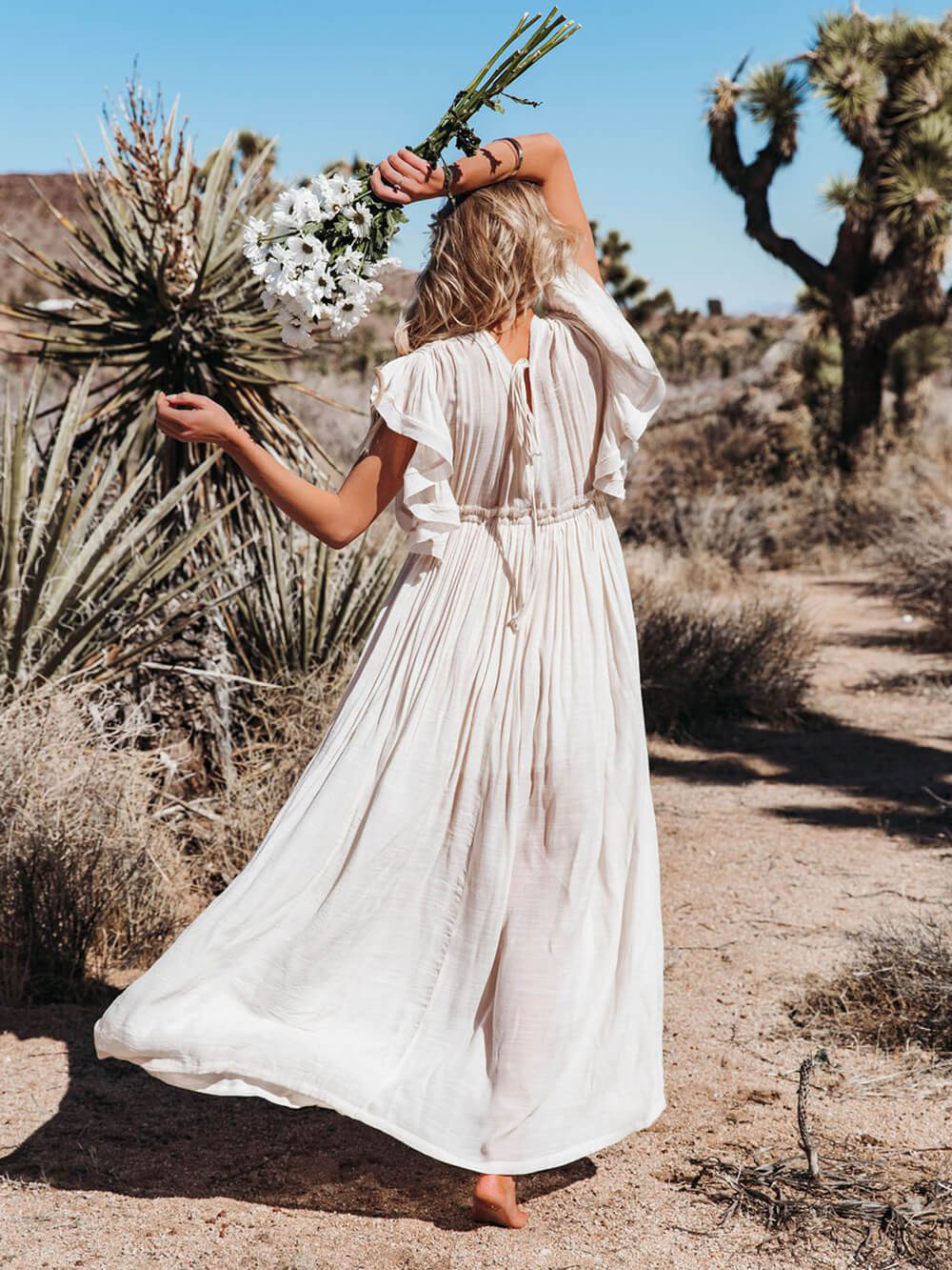 Button-Front Linen Beach Maxi Dress — women's maxi dress, view 3 by Emyri