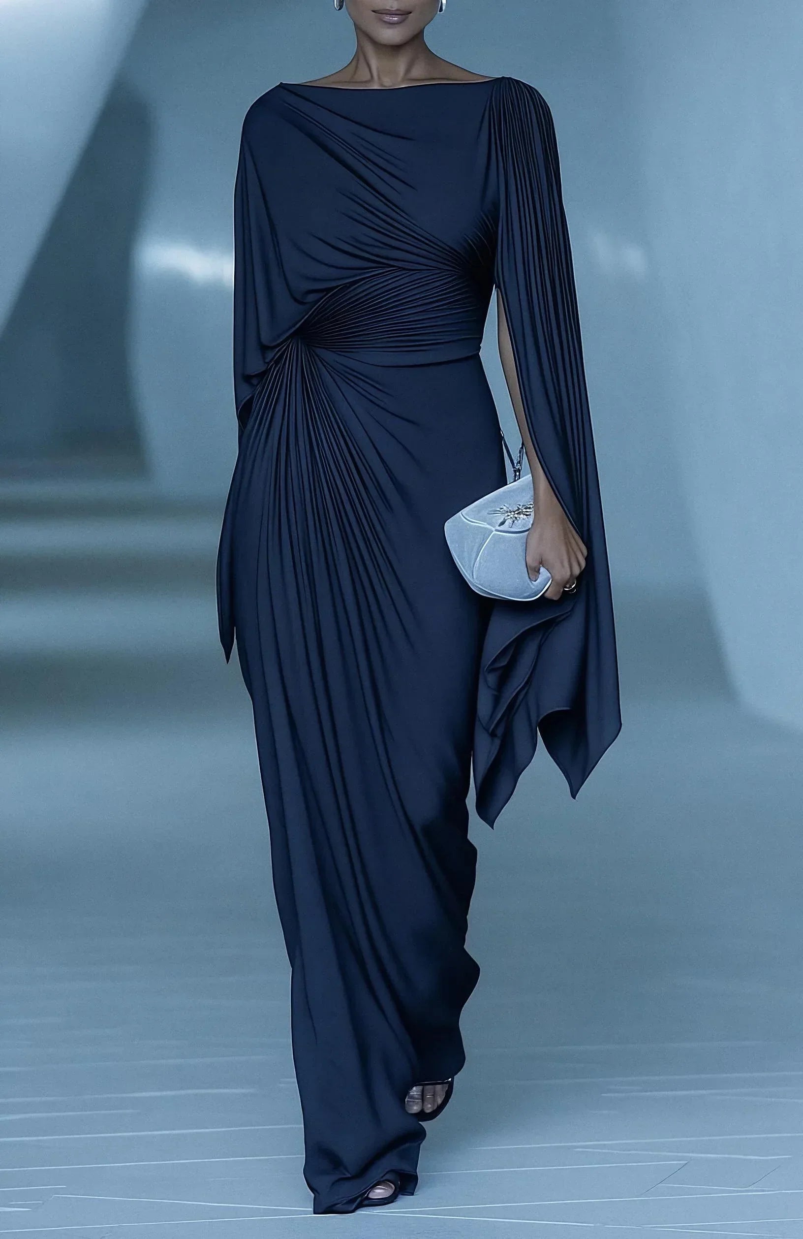 Cape Sleeve Ruched Maxi Dress — women's maxi dress, view 3 by Emyri