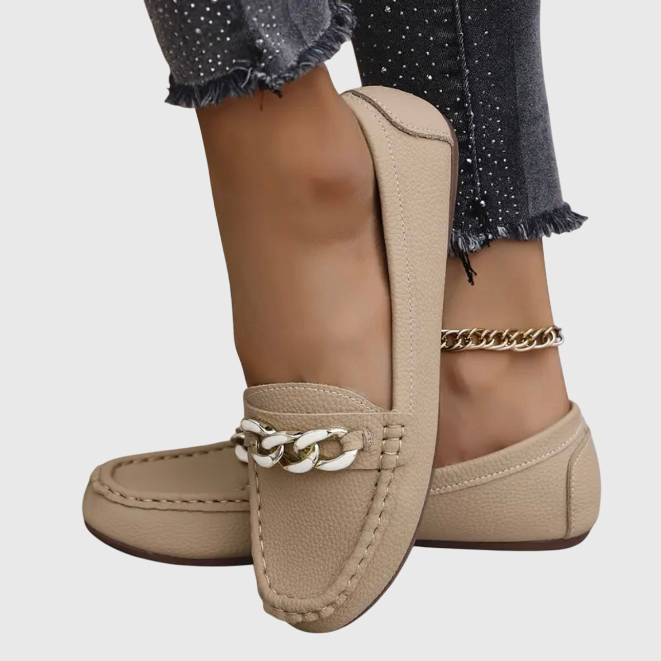 Chain Detail Slip-On Loafers — women's loafers, view 3 by Emyri