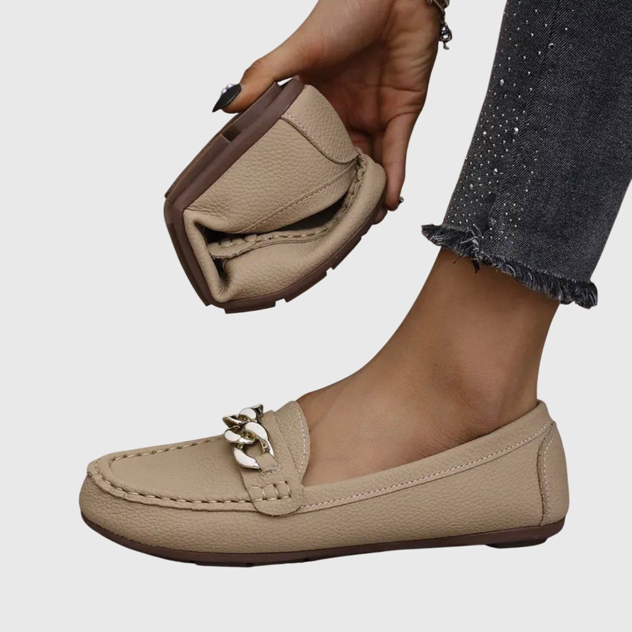 Chain Detail Slip-On Loafers — women's loafers, view 7 by Emyri