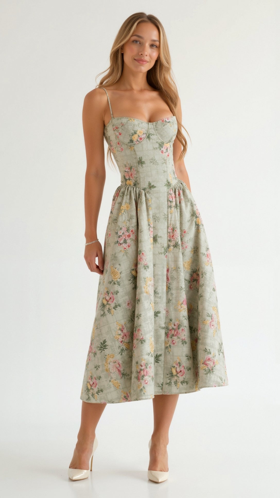 Floral Sweetheart Corset Midi Dress