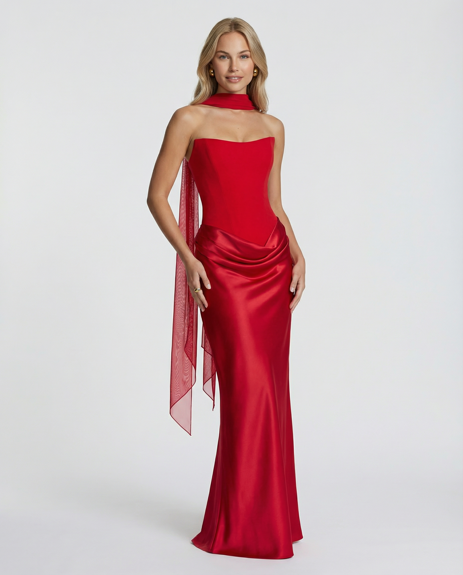 Corset Satin Maxi Gown with Choker — women's maxi dress, view 2 by Emyri