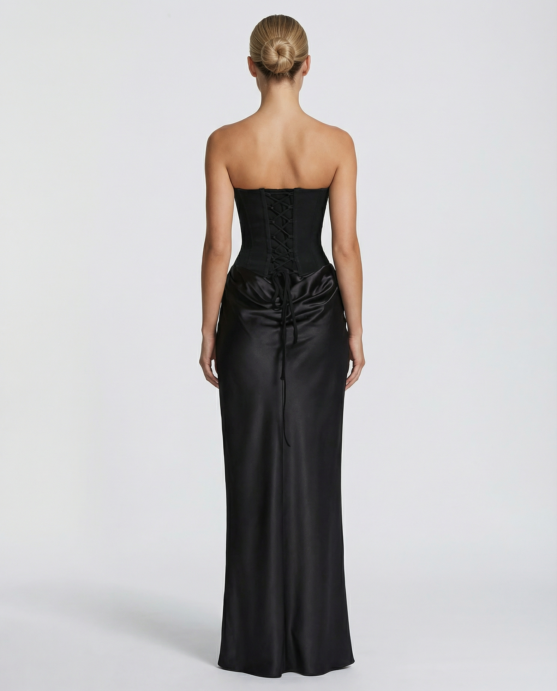Corset Satin Maxi Gown with Choker — women's maxi dress, view 5 by Emyri