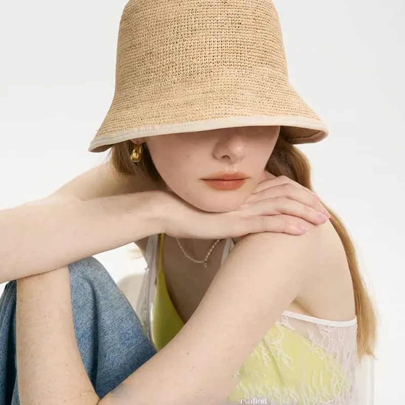 Crochet Raffia Bucket Hat — women's bucket hat, view 2 by Emyri