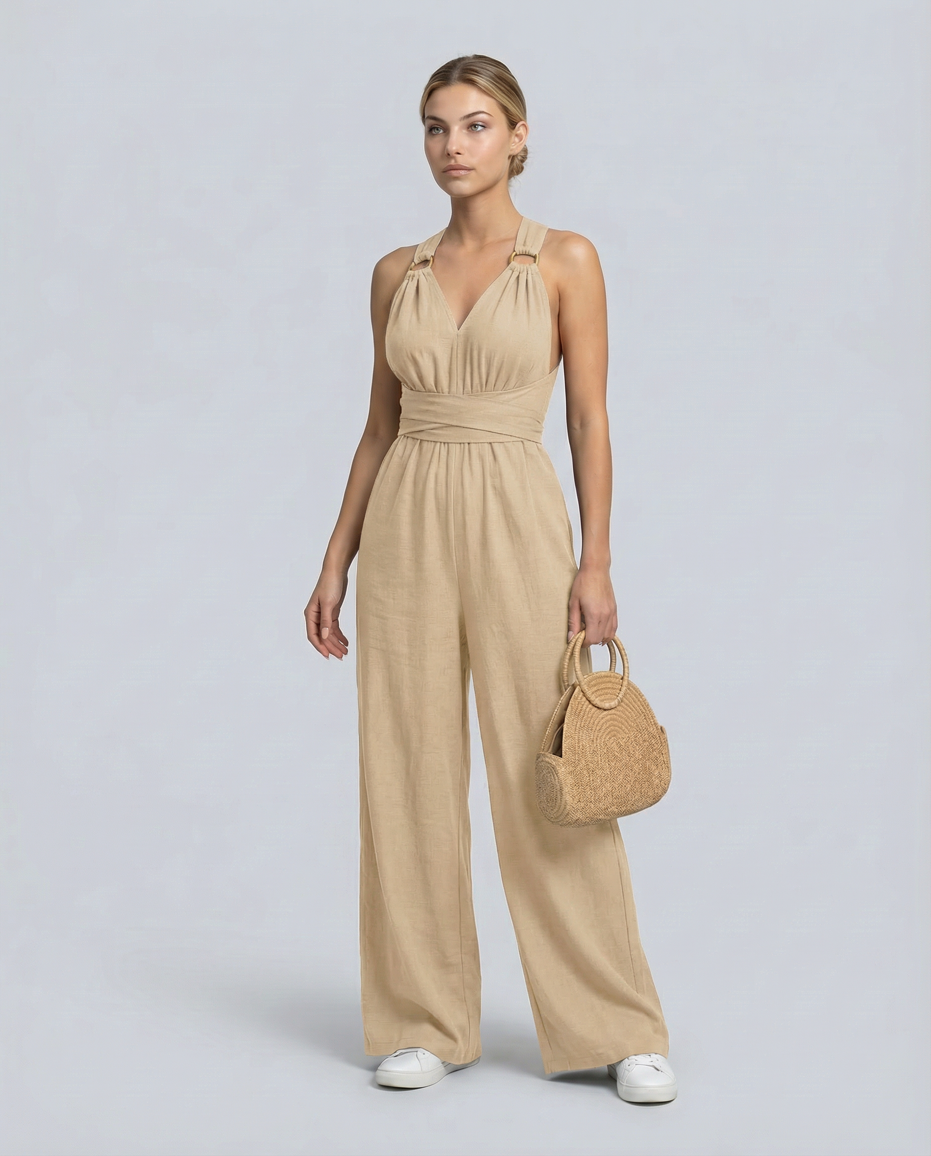 Crossback V-Neck Wide-Leg Jumpsuit — women's jumpsuit, view 6 by Emyri