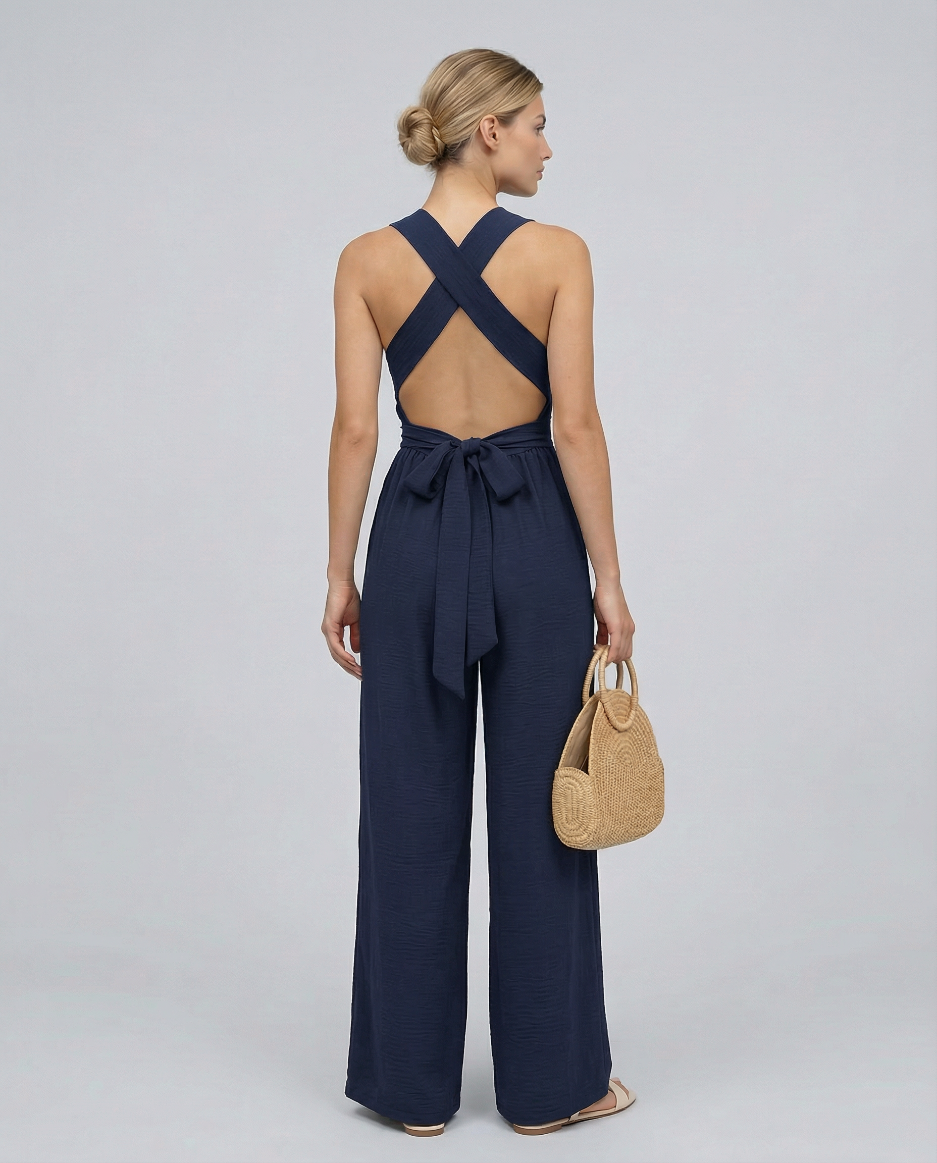 Crossback V-Neck Wide-Leg Jumpsuit — women's jumpsuit, view 9 by Emyri