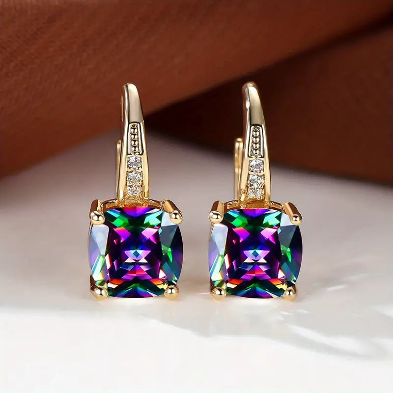 Cushion Cut Crystal Drop Earrings — women's drop earrings, view 2 by Emyri